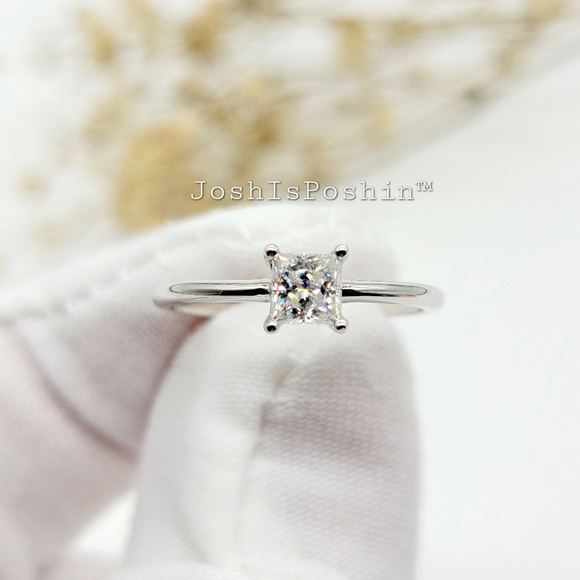 0.60CT. Princess cut Moissanite 4 prong ring in 18K gold over sterling silver - Picture 5 of 14